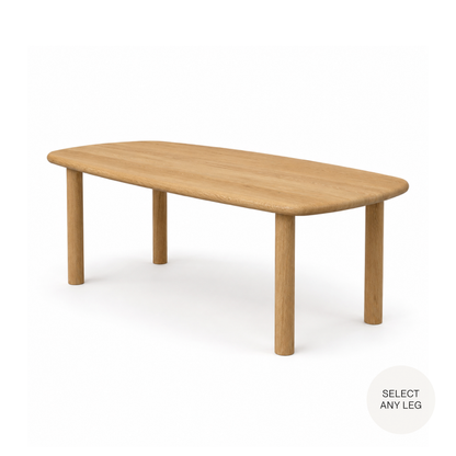 Sayres Dining Table in Clear White Oak with Custom Leg Shape (80x36x29)
